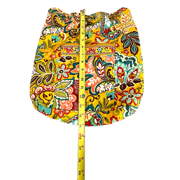 Vera Bradley Provencal Drawstring Backsack Front Pocket Quilt Yellow Blu Retired - Picture 7 of 8